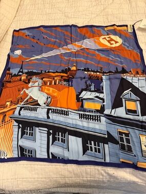 Hermes La Maison Blue Orange Purple Scenic Silk Scarf